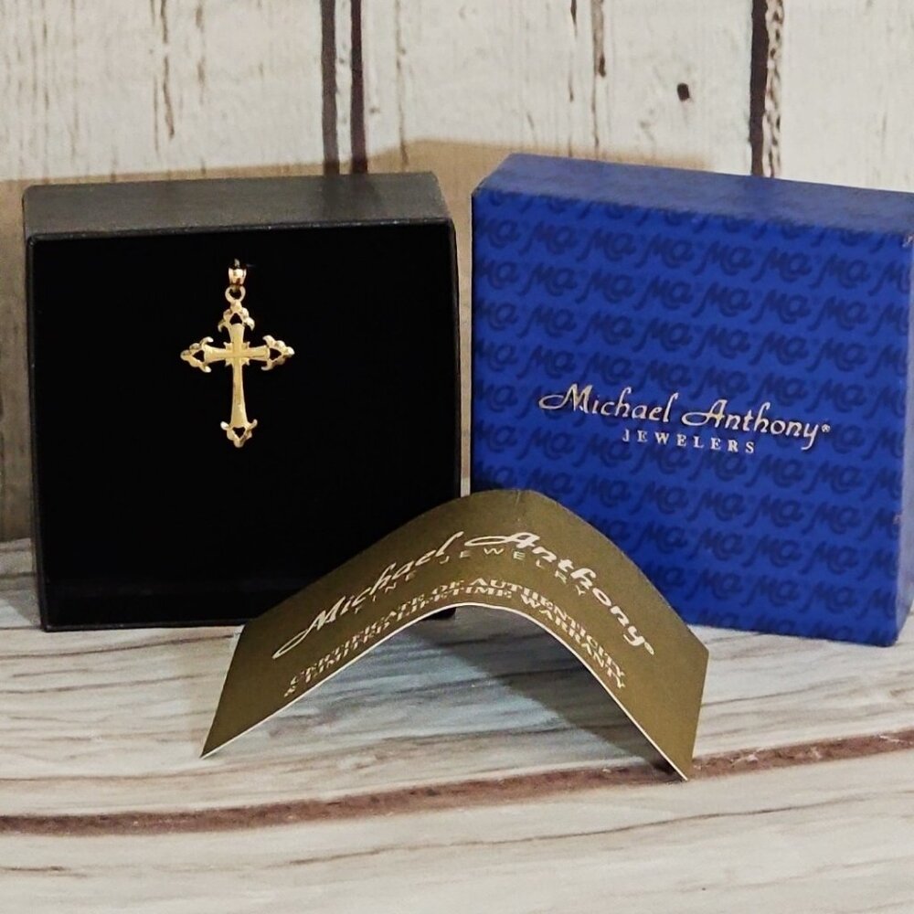 14K Gold MICHAEL ANTHONY Ornate Cross Pendant Classic Catholic Religious Vintage